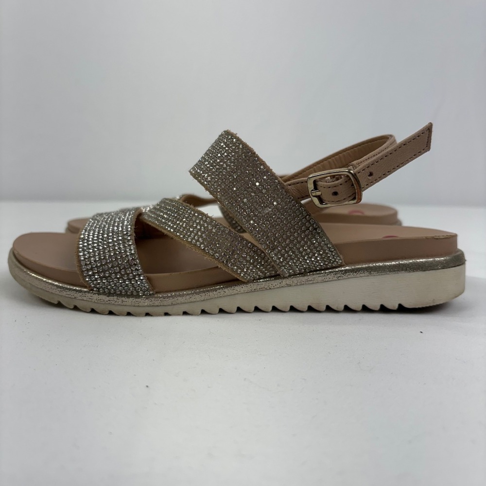 GB Girls Tan Rhinestone Strappy Sandals Gold Sparkle Kids Dress‎ Shoes Size 3
